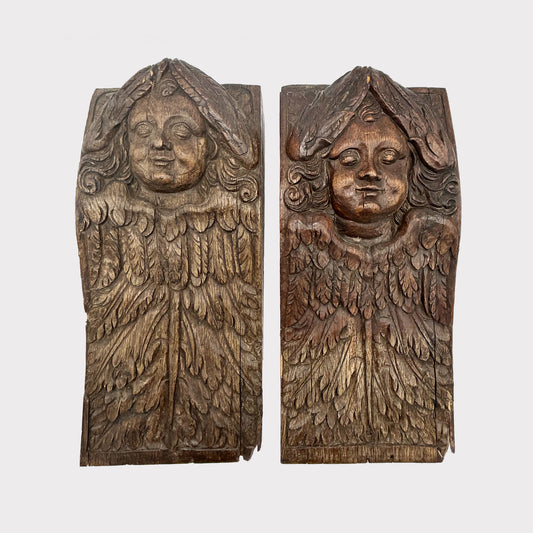 Neo-Gothic Angel Wall Hangings carved in Wood