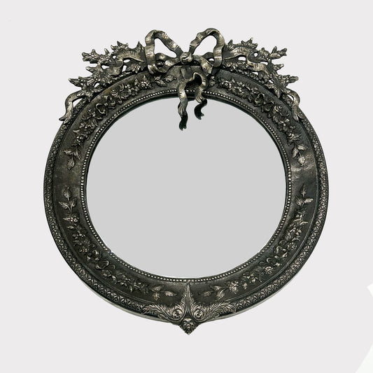 Vintage French Pewter Mirror with Bow Detail