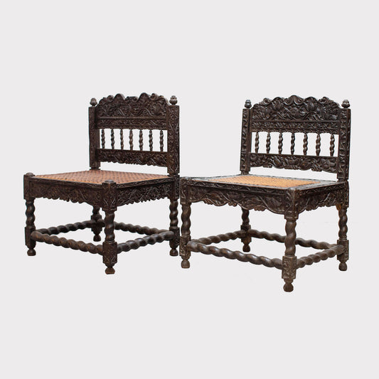 Pair of Antique Dutch Colonial Carved Chairs