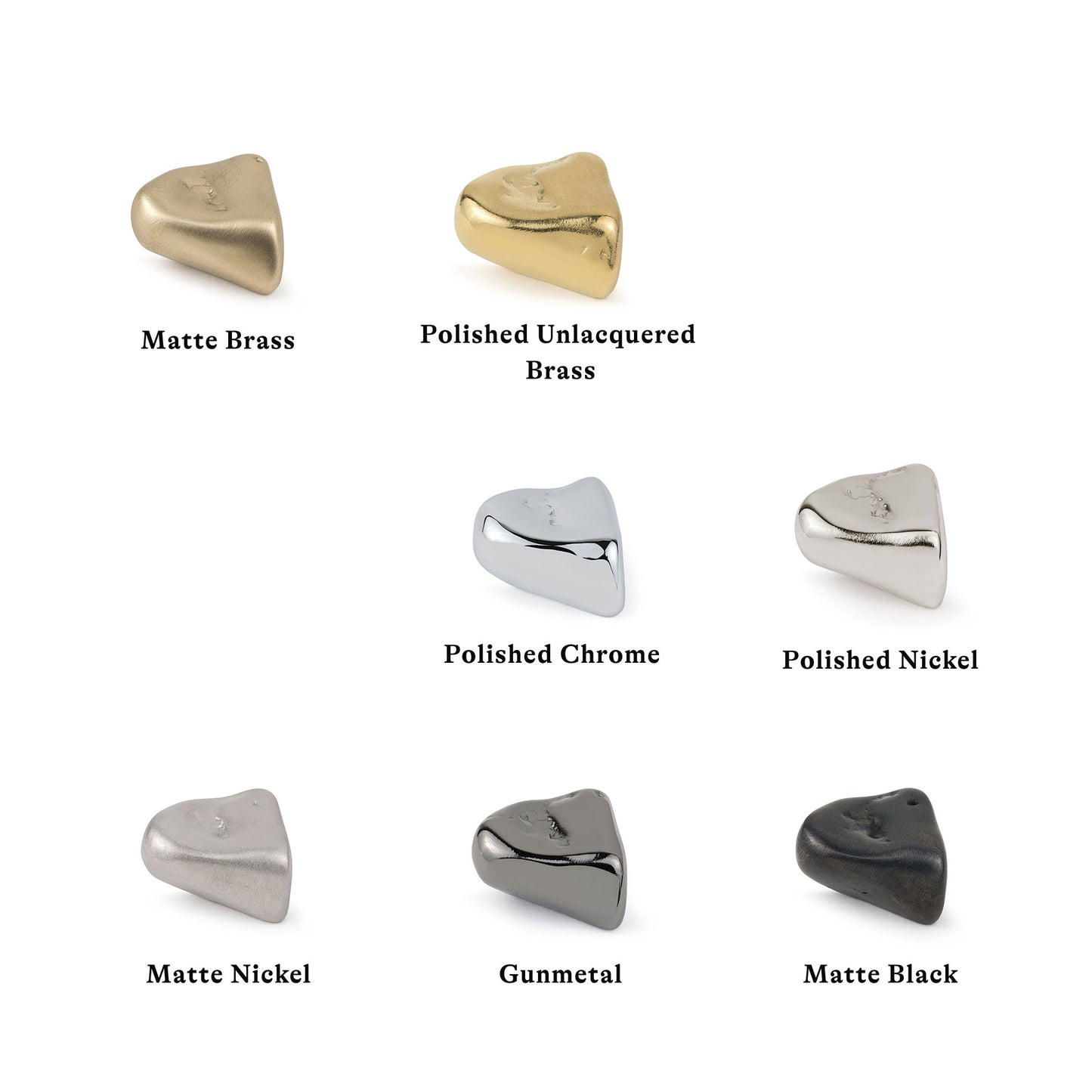 Hardware finish listing shoing various fininshes and their names on white