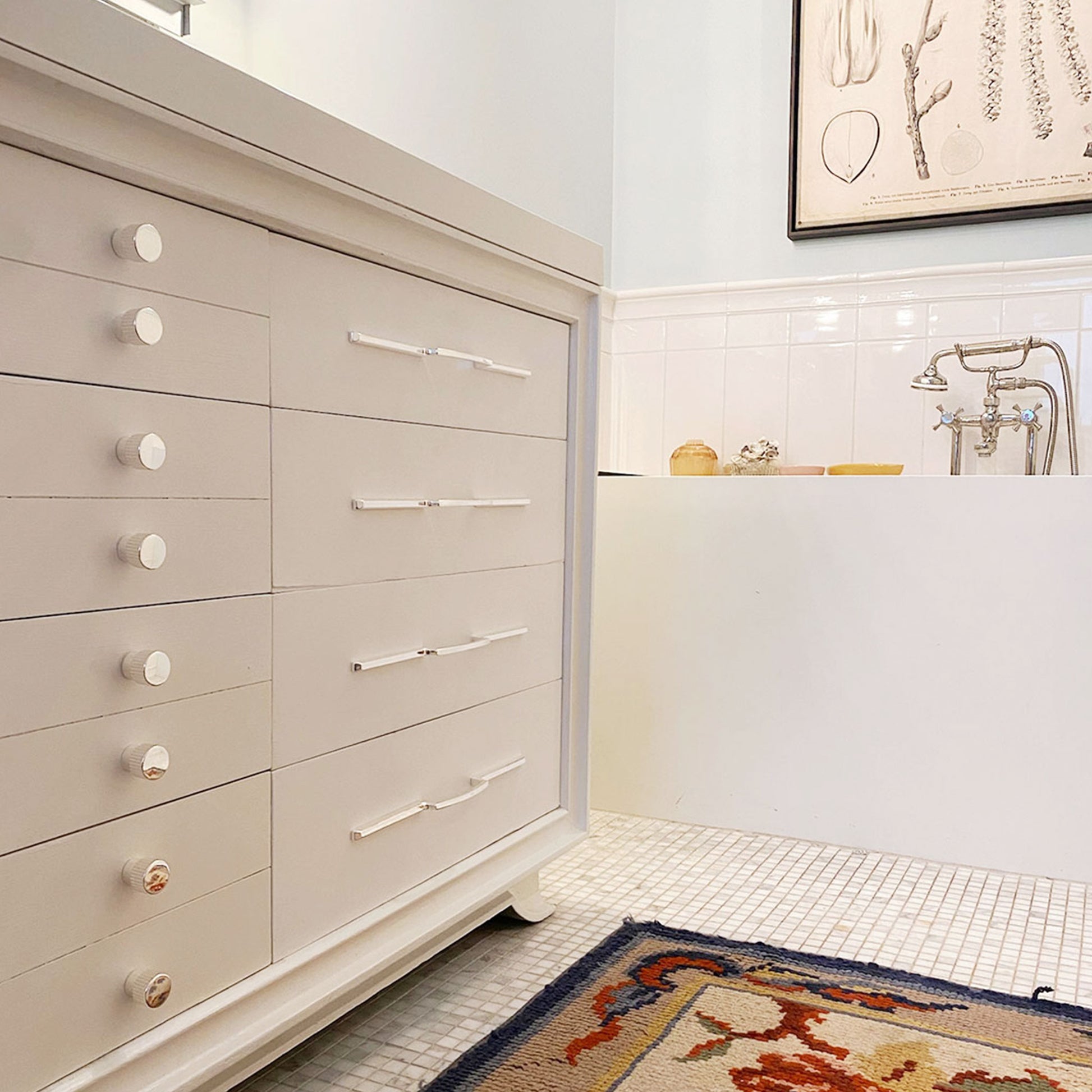 Fluted Cabinet Knobs on a bathroom cabinet