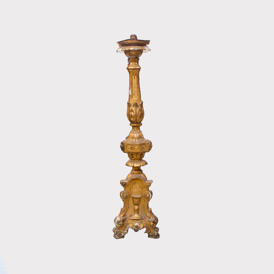 Antique Belgian Baroque Style Gilded Candlestick
