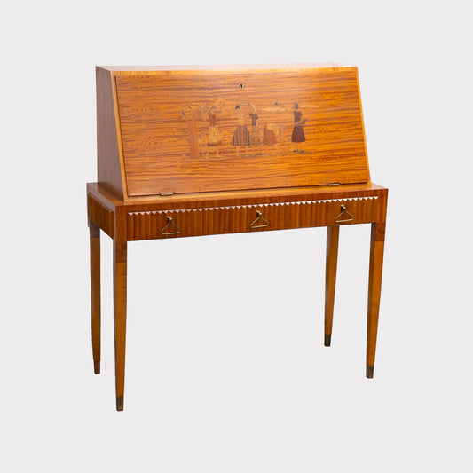 Inlaid Maple Slant Front Bureau with Fluted Drawers