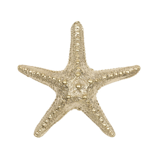a Naturalistic brass starfish cabinet pull on a white background