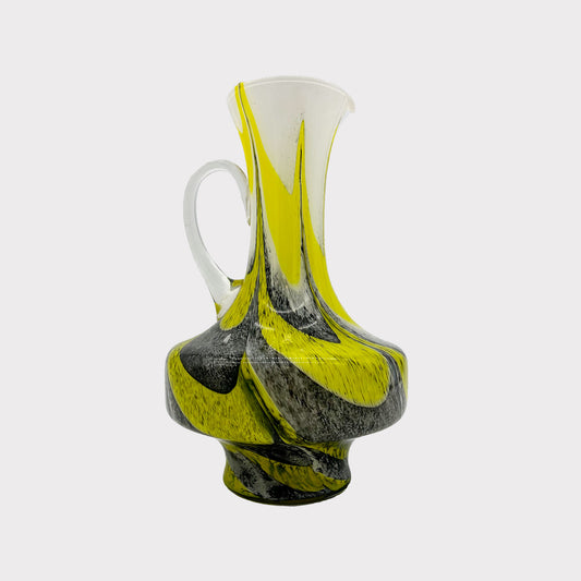 Black, White and Yellow handmade Murano glass pitcher 