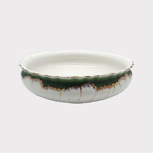 Vintage Royale Belgium Nimy Porcelain Bowl, green & gold pattern
