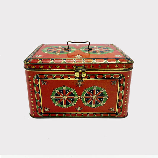 Vintage Biscuit Tin with red and gold accents