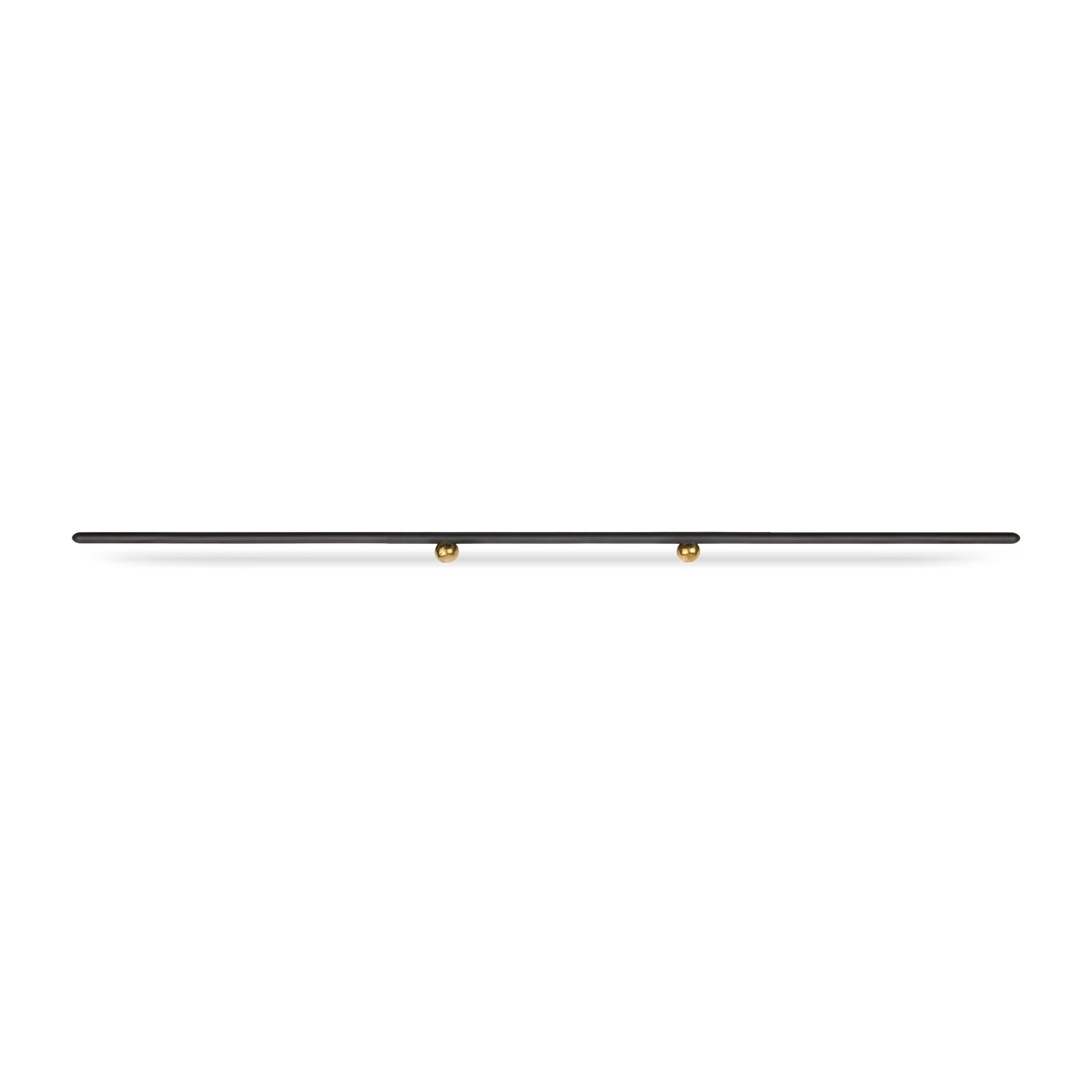 a black and brass cabinet pull with a ball shaped brass standoff on a white background