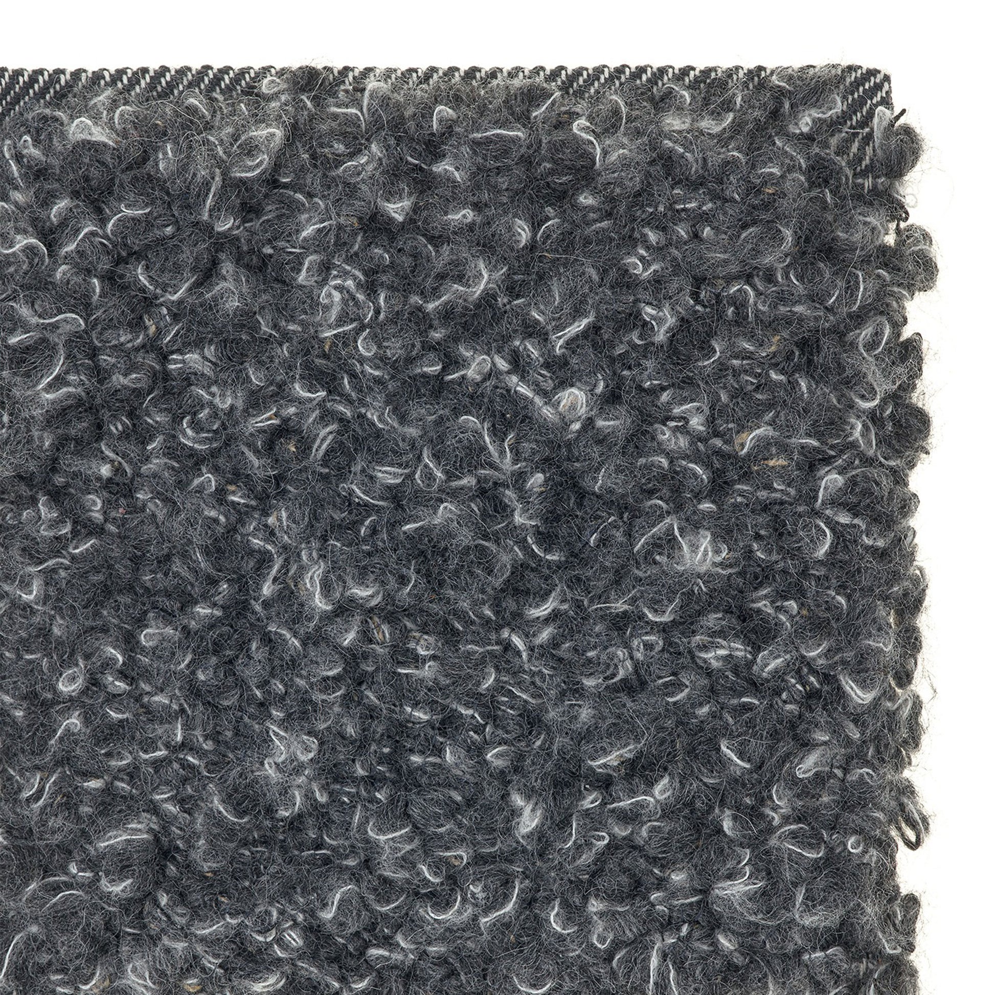 Aria rug style in sdove grey and charcoal colored twisted textured heavy boucle weave