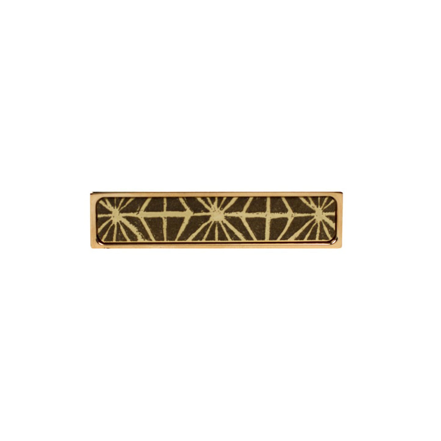 Unlacquered Brass cabinet T-[ull handle with geometric design on a white background