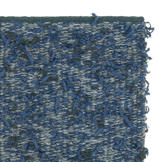 Bentu rug style in mixed greys and medium blue colored eyelash textured flat weave