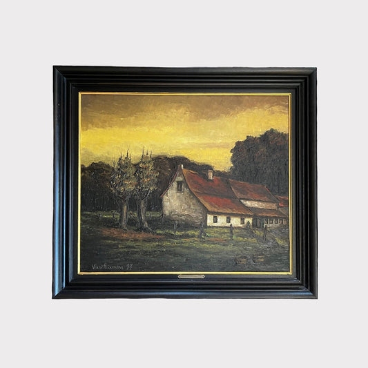 French Barn at Sunset Oil Painting