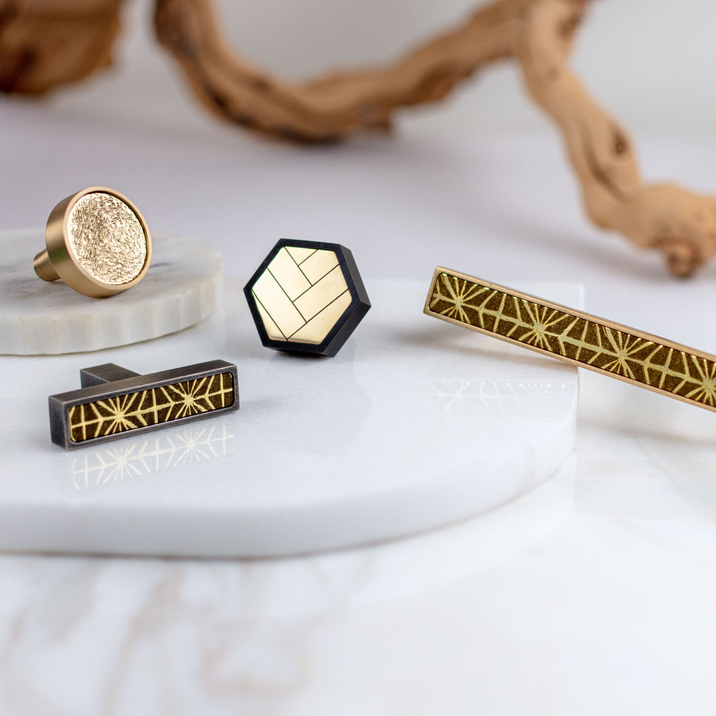 Group shot of the Aurora cabinet hardware collection