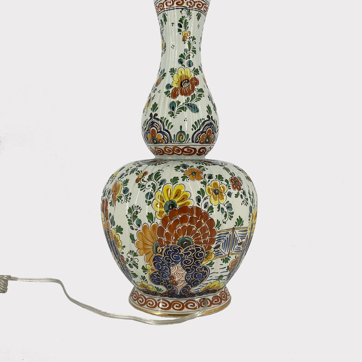 Polychrome Floral Hand Painted Table Lamp from Holland