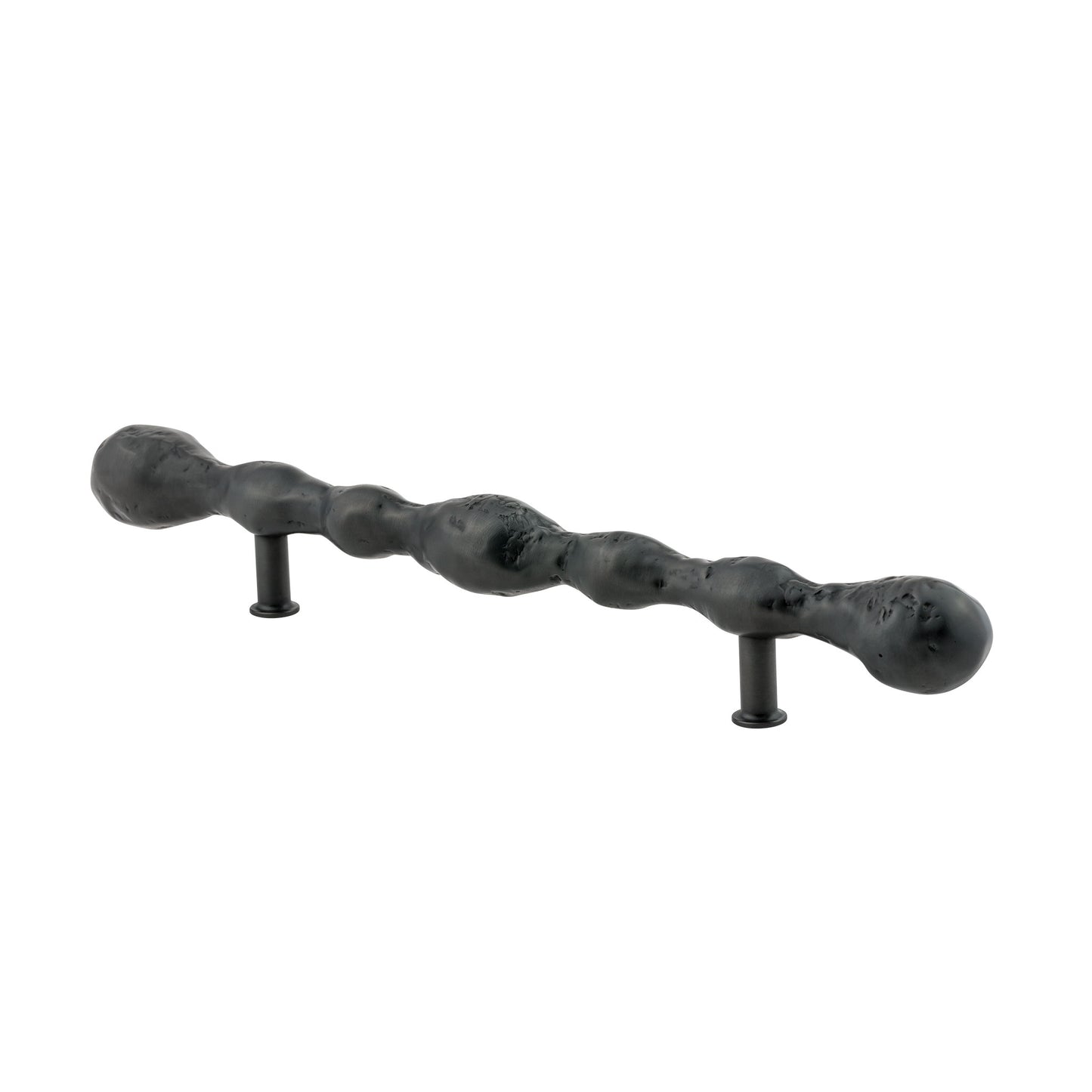 side view Textured Matte Black decorative cabinet handle on a white background