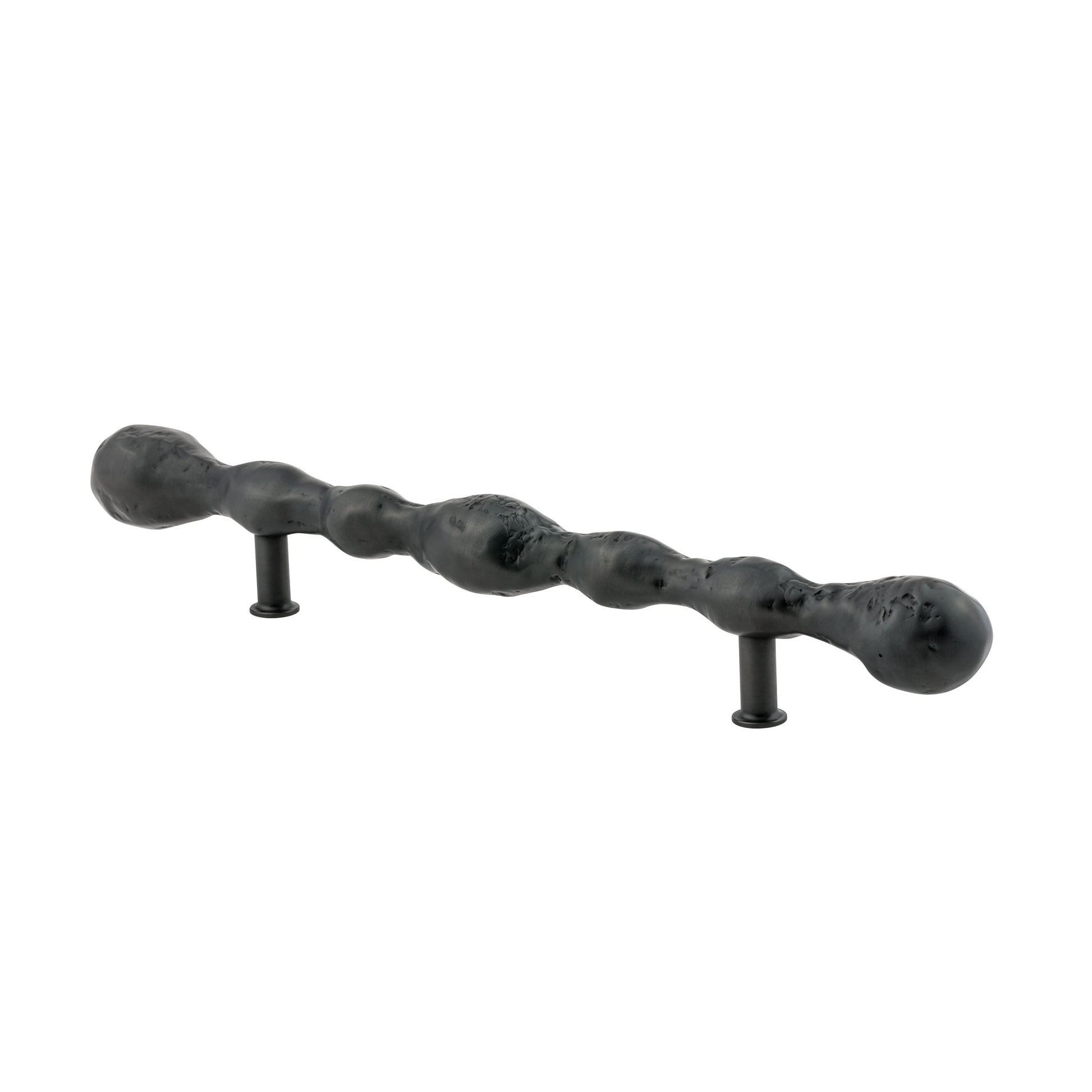 side view Textured Matte Black decorative cabinet handle on a white background