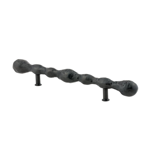 side view Textured Matte Black decorative cabinet handle on a white background