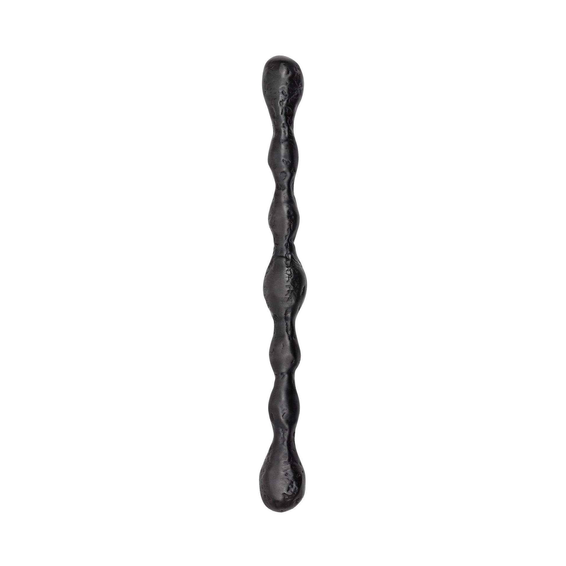 top view of a Textured Matte Black decorative cabinet handle on a white background