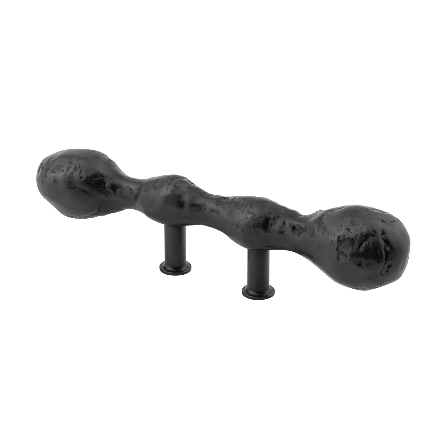side view Textured Matte Black decorative cabinet handle on a white background