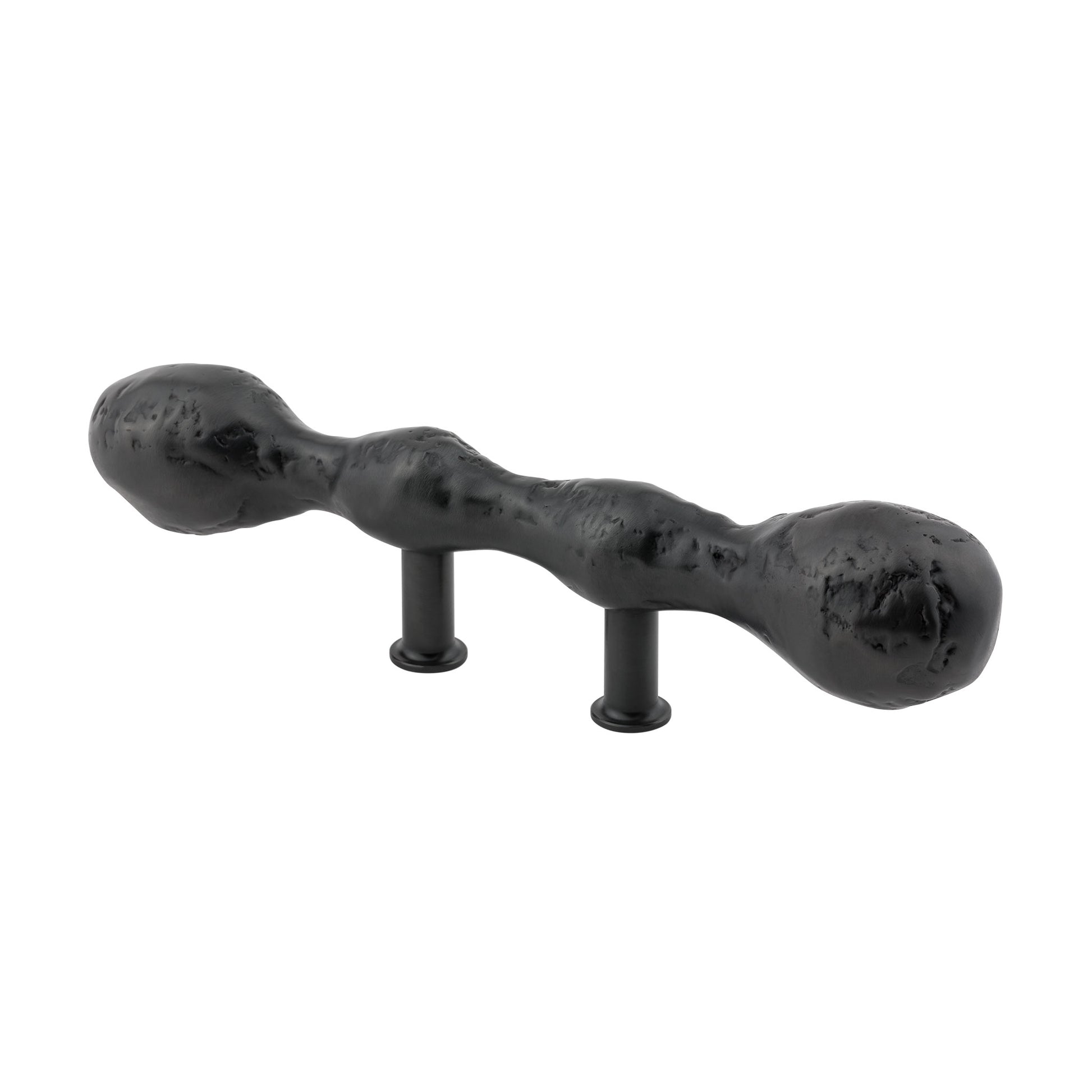 side view Textured Matte Black decorative cabinet handle on a white background