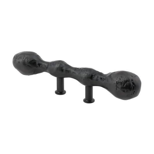 side view Textured Matte Black decorative cabinet handle on a white background