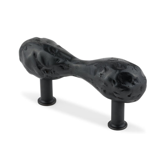 side view Textured Matte Black decorative cabinet handle on a white background
