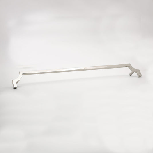 A long, slender cabinet pull in a polished nickel finish shown against a neutral background.