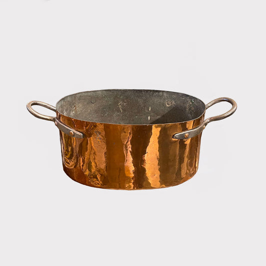 French Antique Large Oval Copper Cooking Pot