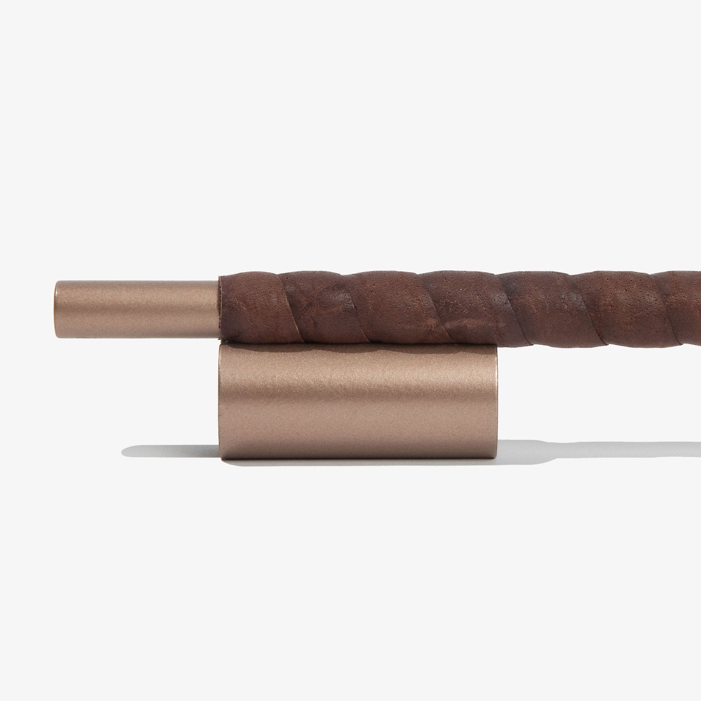 Counterbalance Cabinet Pull with Bison Leather Close up