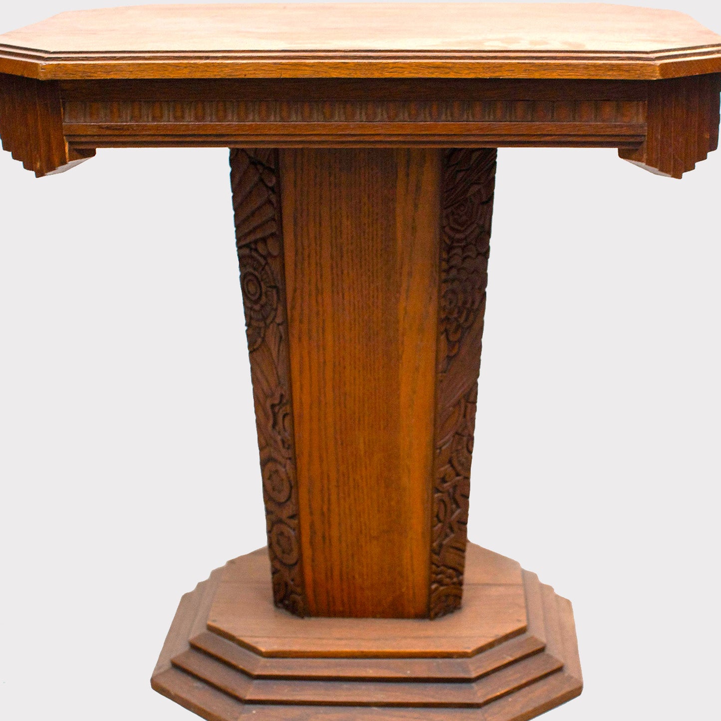 German Floral Carved Oak Art Deco Side Table