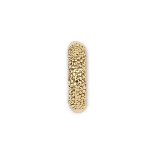 top view of a Brass textured arch cabinet pull with a chain link shape on a white background