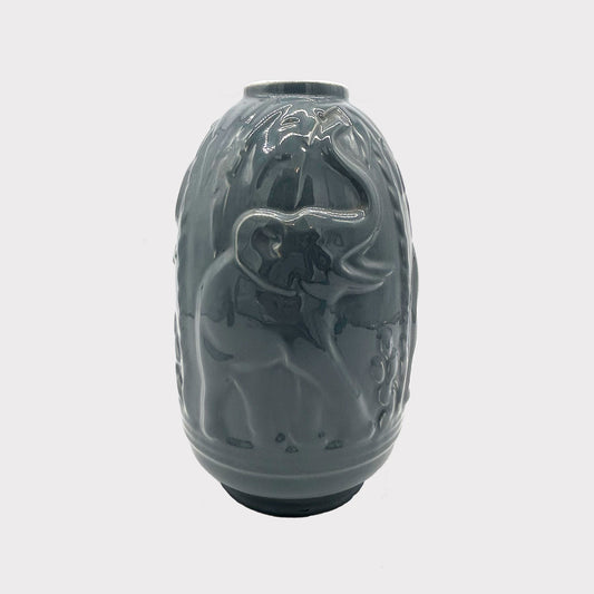 Art Deco Vase glazed in gray color with Elephant detail