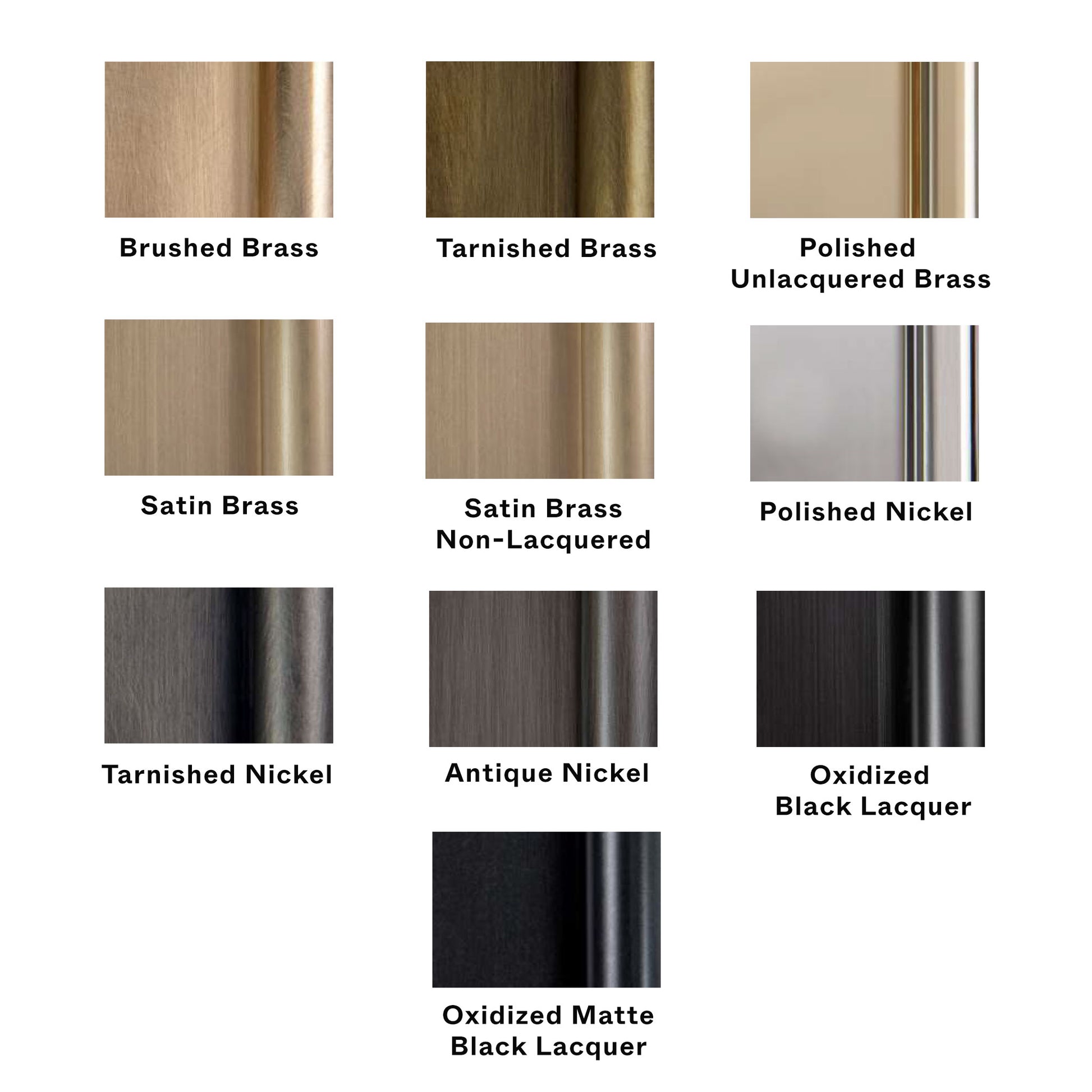 Thom Filicia finish selctions showing all ten standard finishes