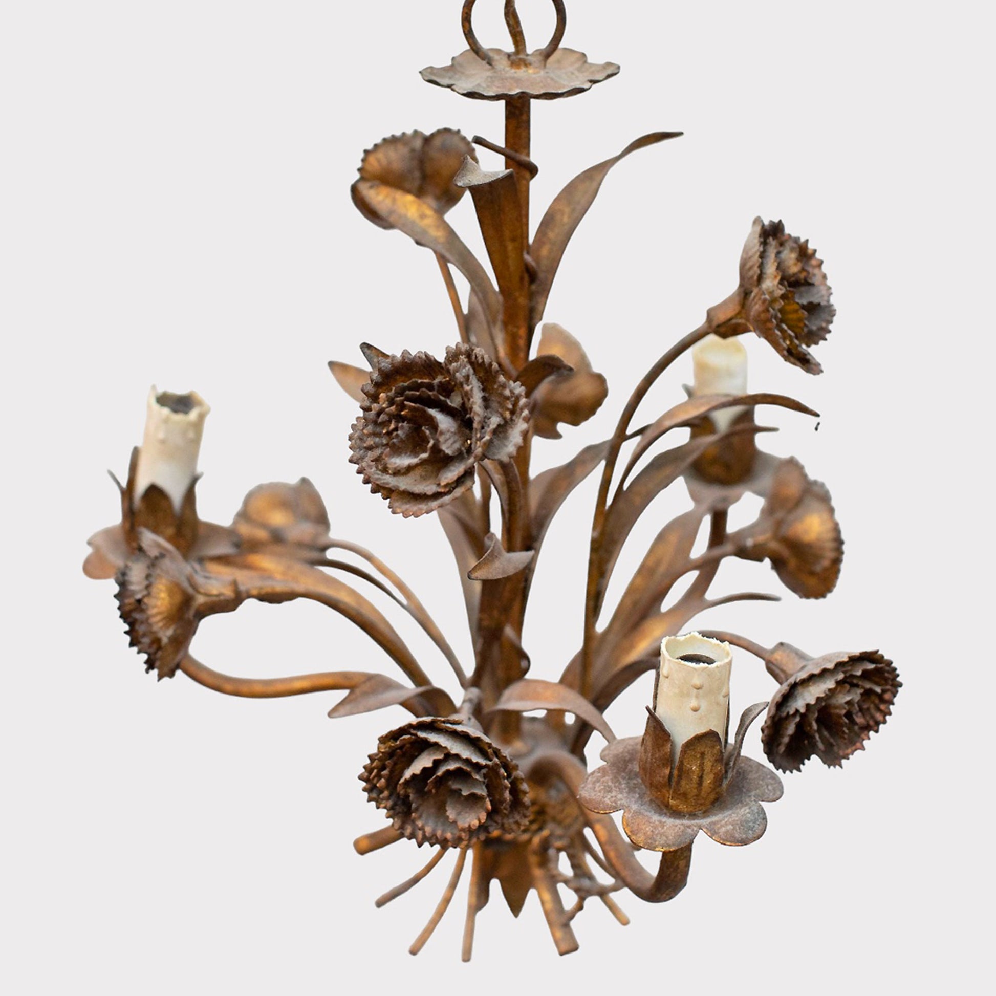 detail - French Gilt Floral Tole Chandelier