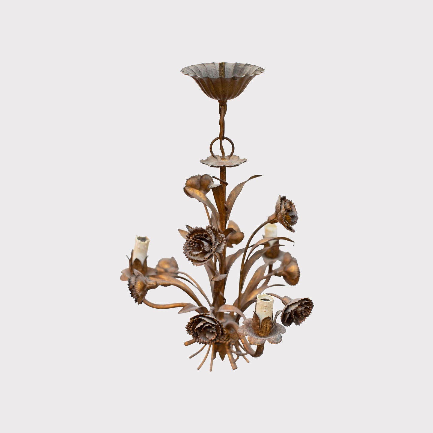 French Gilt Floral Tole Chandelier