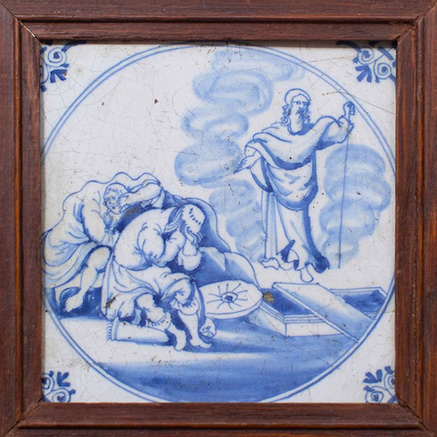 close up - Delft Tile with Resurrection Scene