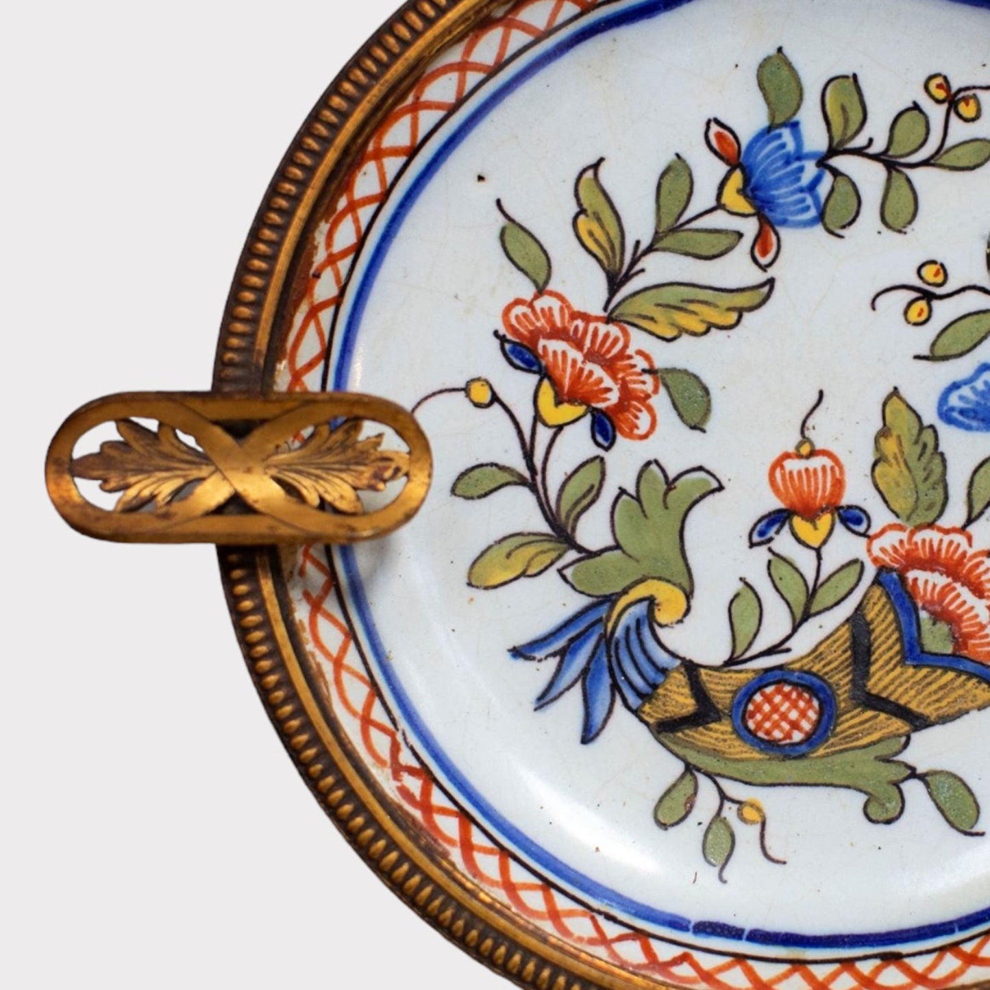 Antique French Enamel Painted Porcelain Ashtray
