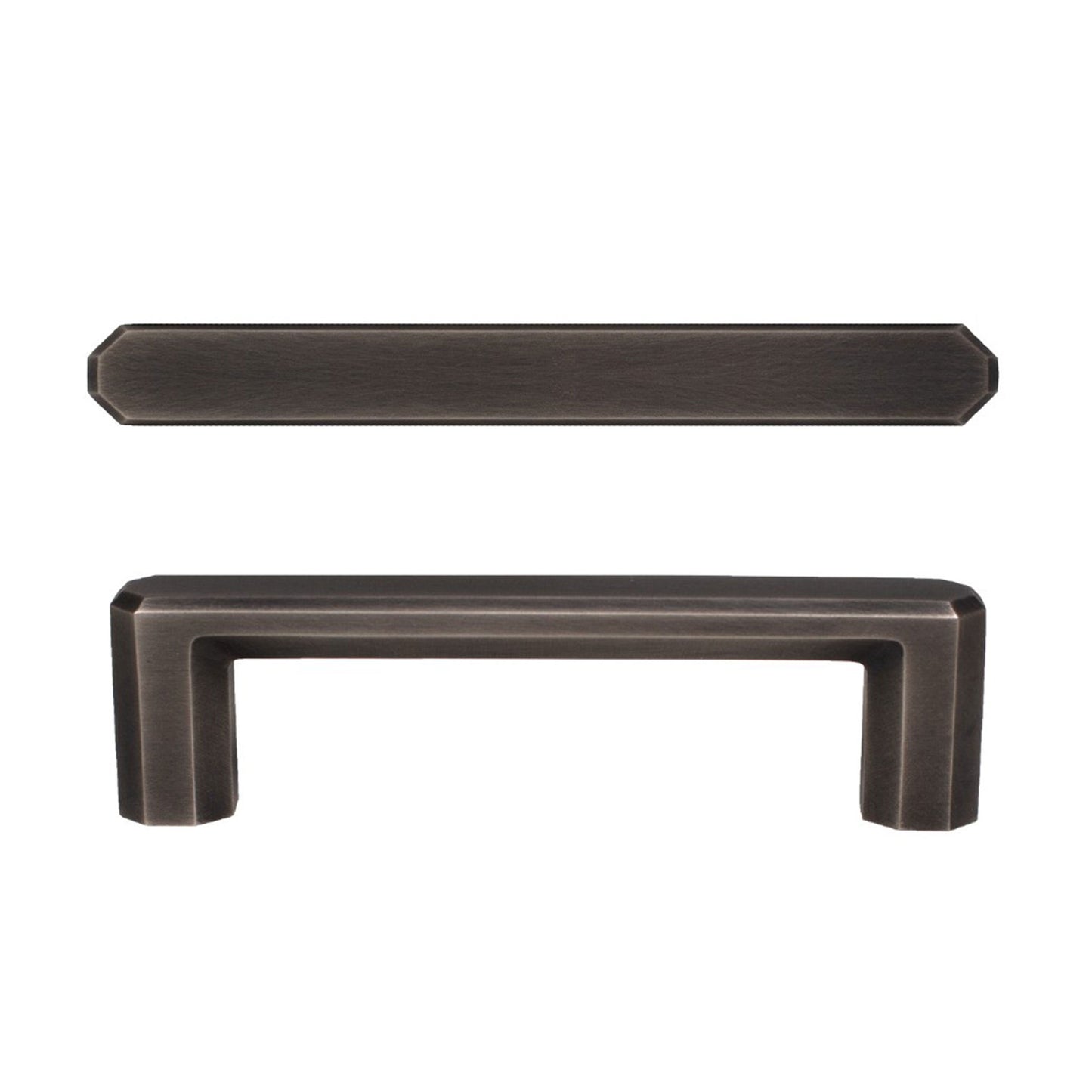 Henderson hexagon shaped cabinet pull top and side view on a white background