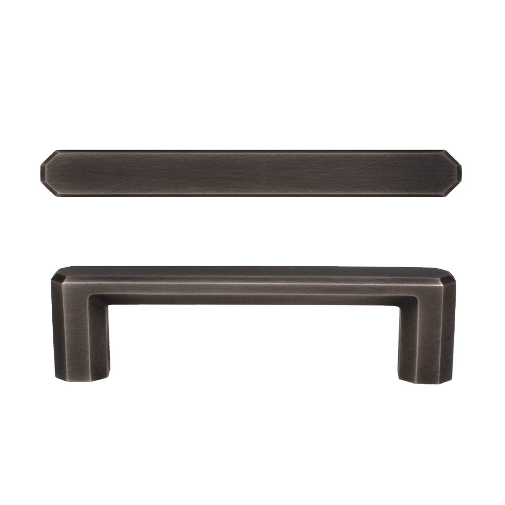 Henderson hexagon shaped cabinet pull top and side view on a white background