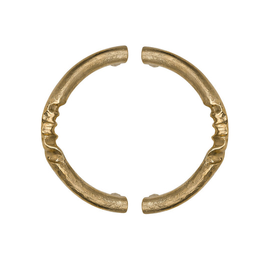 Both sides of hand grap pull handle with the impression of a hand grip inset in the center of each