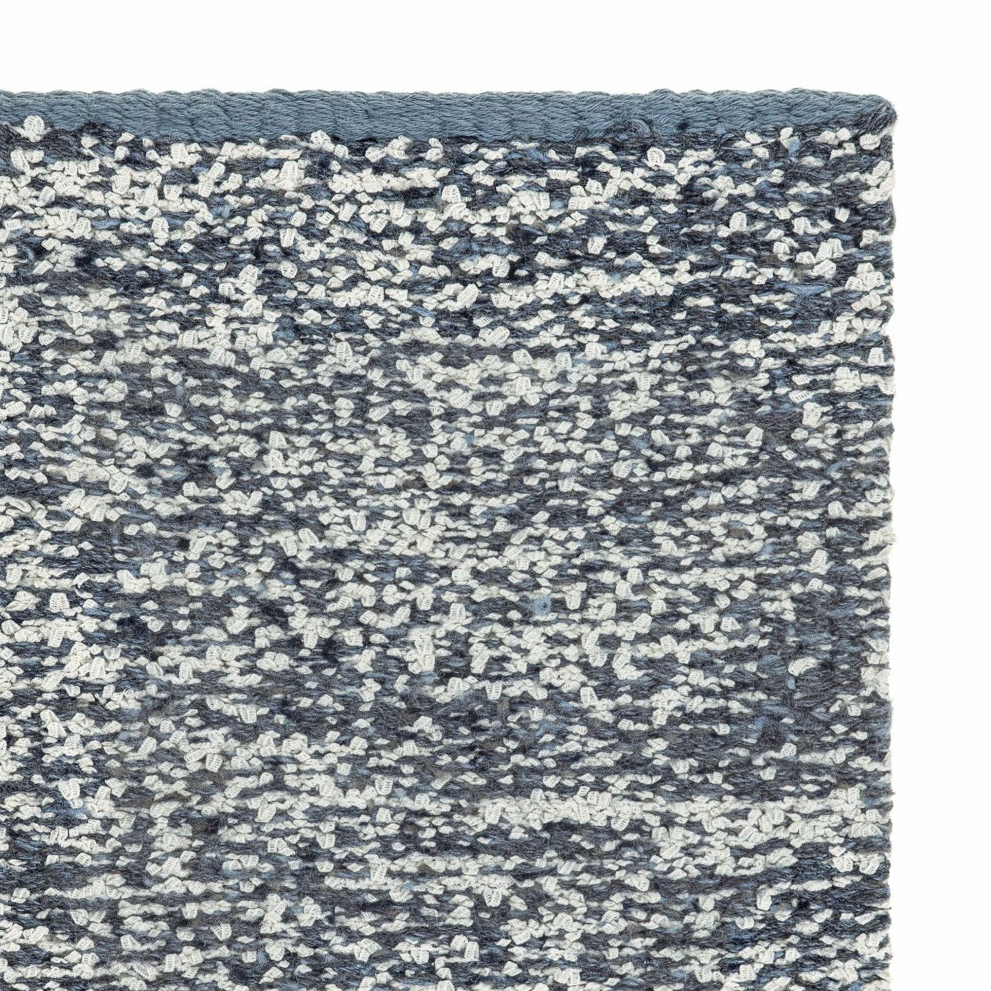 Iris rug style in off white and smoke blue colored mottled twisted flat weave