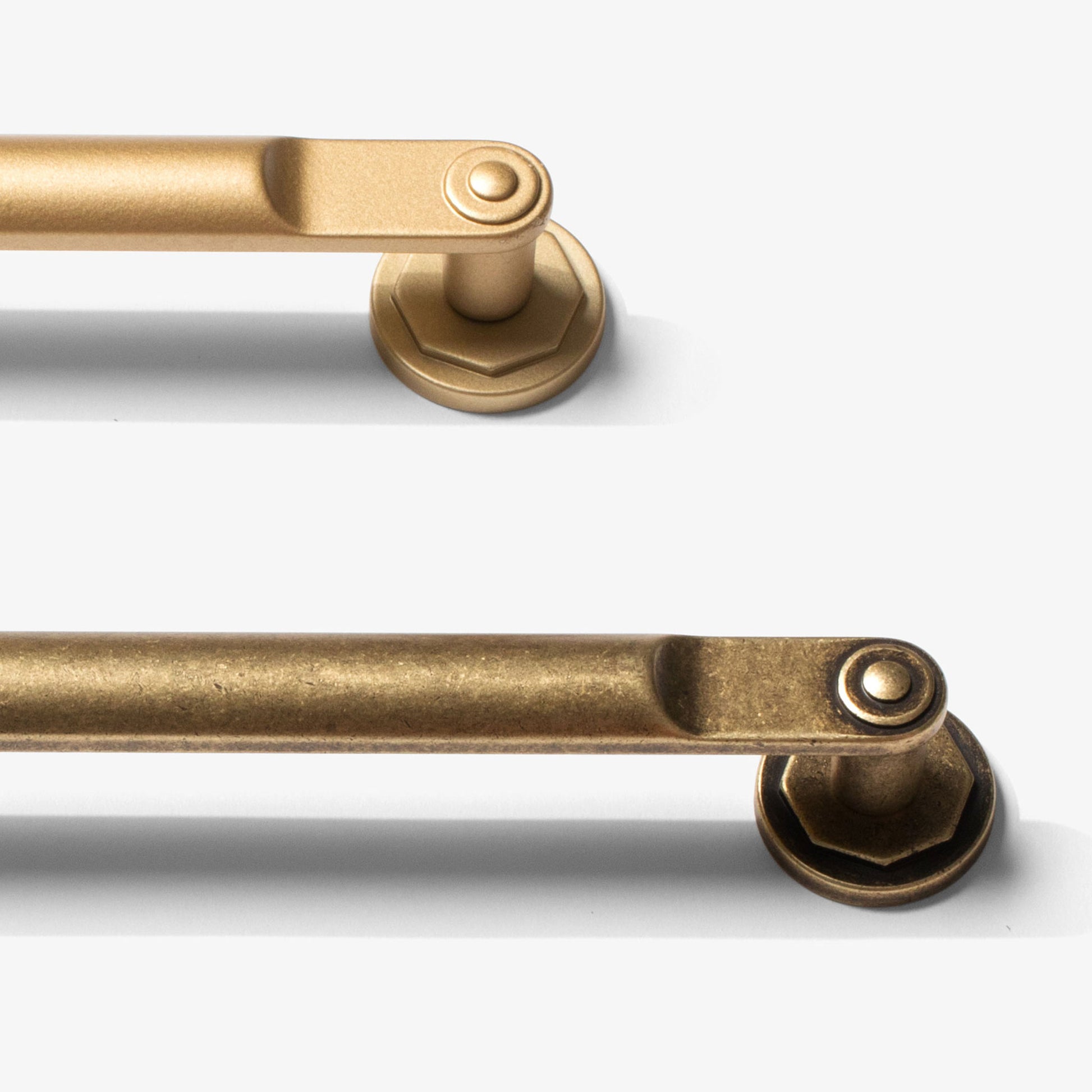 Close up Industrail Modern Cabinet pullsin brass finishes by Studio Marchant