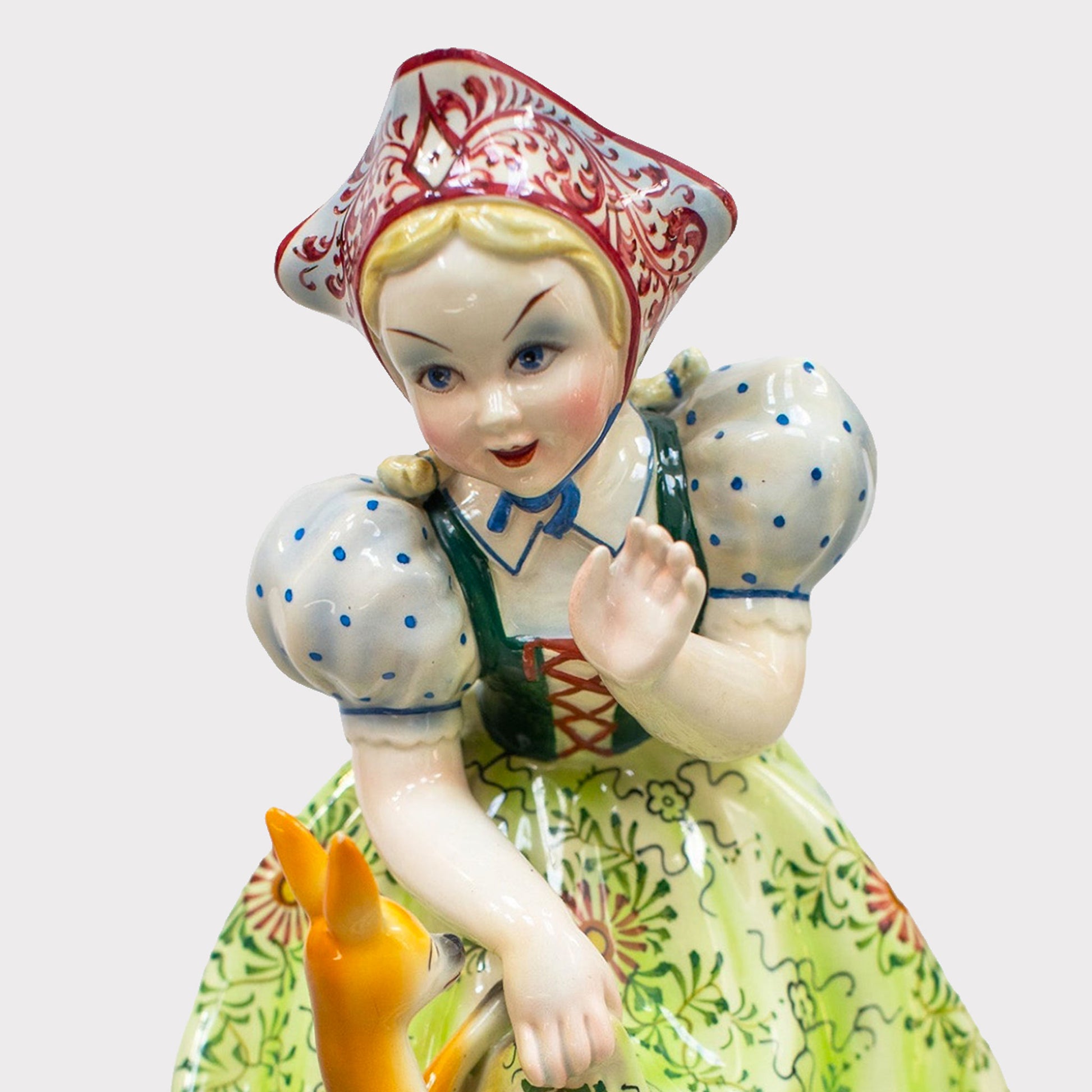 close up - Italian Porcelain Figurine Girl with Deer