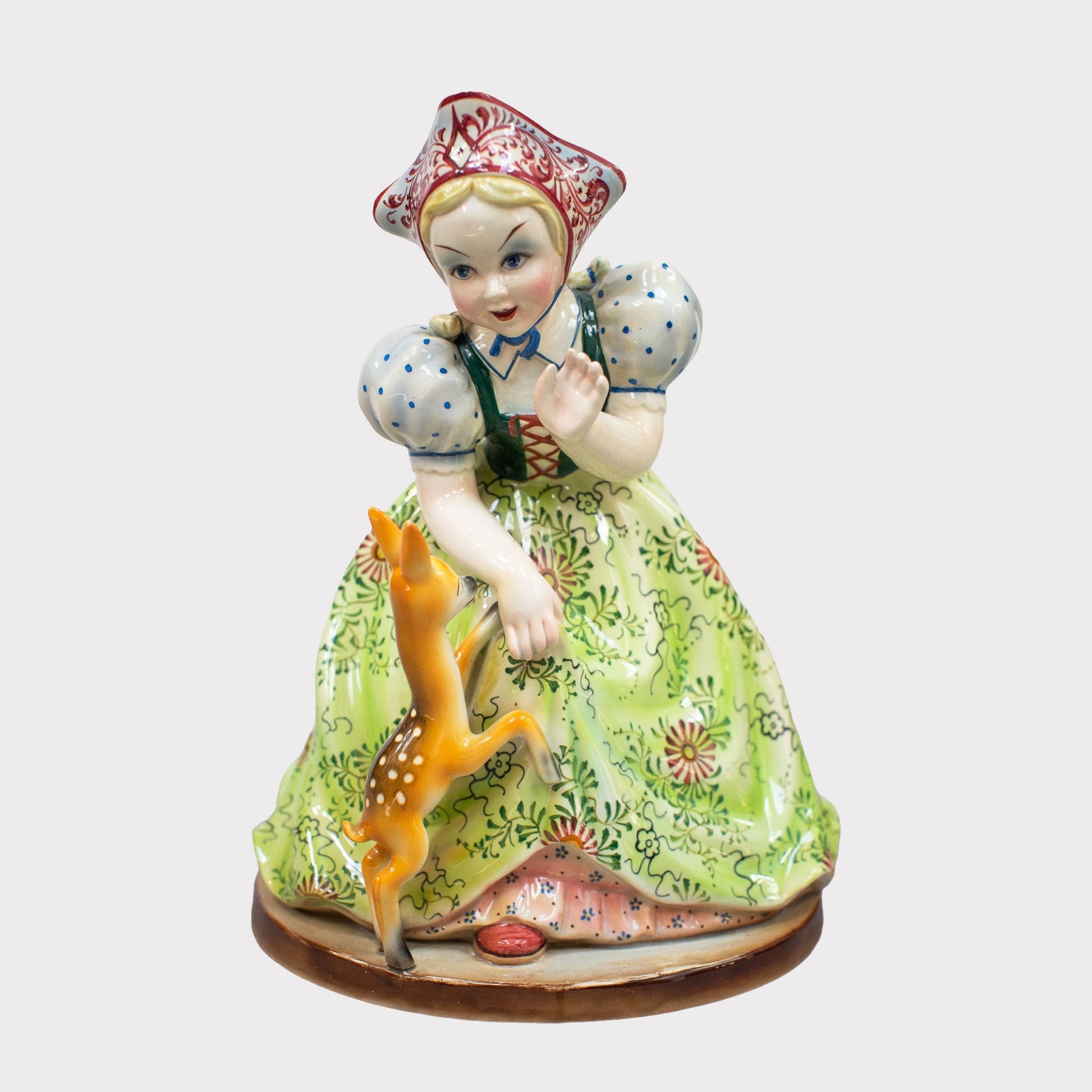 Italian Porcelain Figurine Girl with Deer