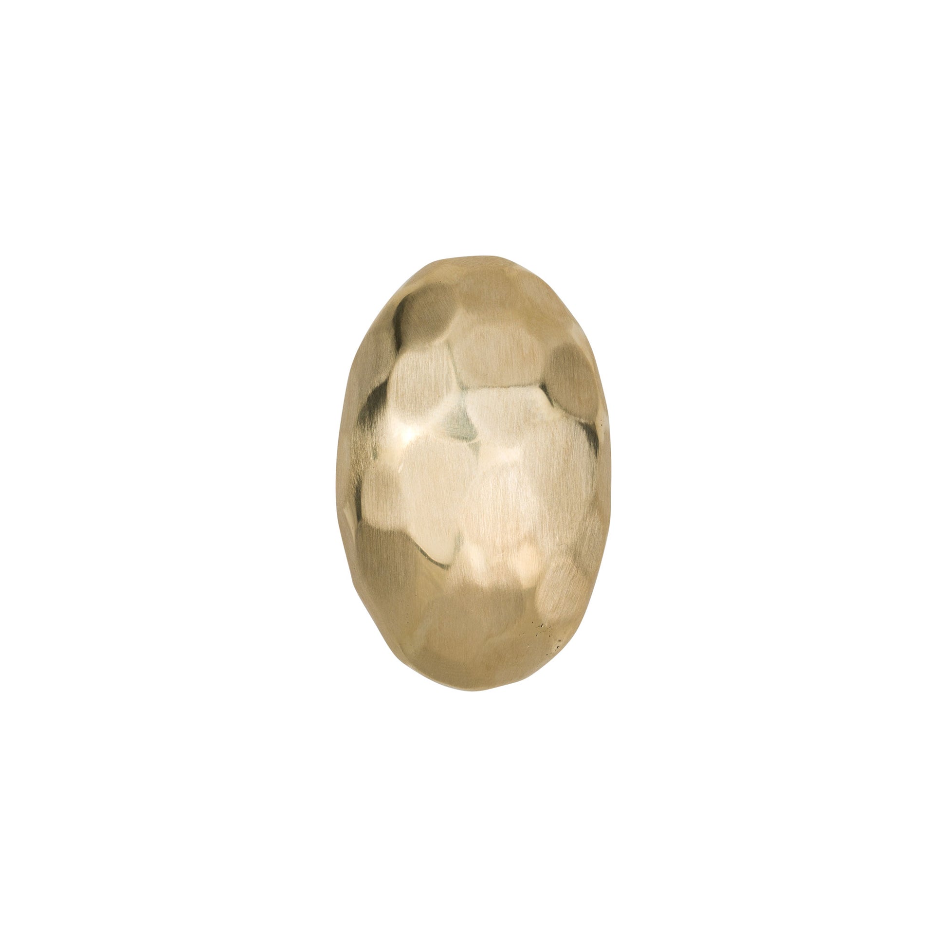 hammered oval brass cabinet knob on a white background