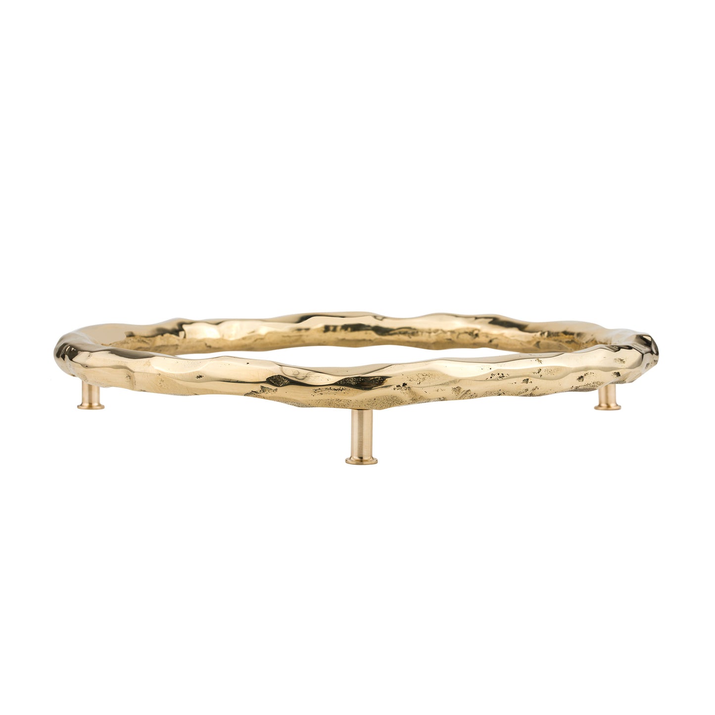 Side view of an Organic Ring Shaoed Brass cabinet handle on a white background