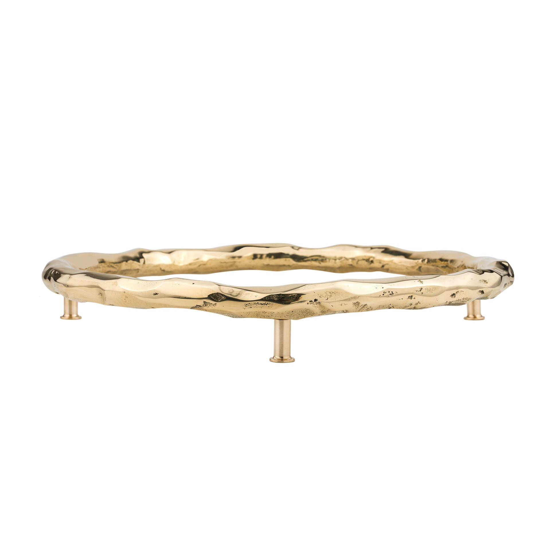 Side view of an Organic Ring Shaoed Brass cabinet handle on a white background