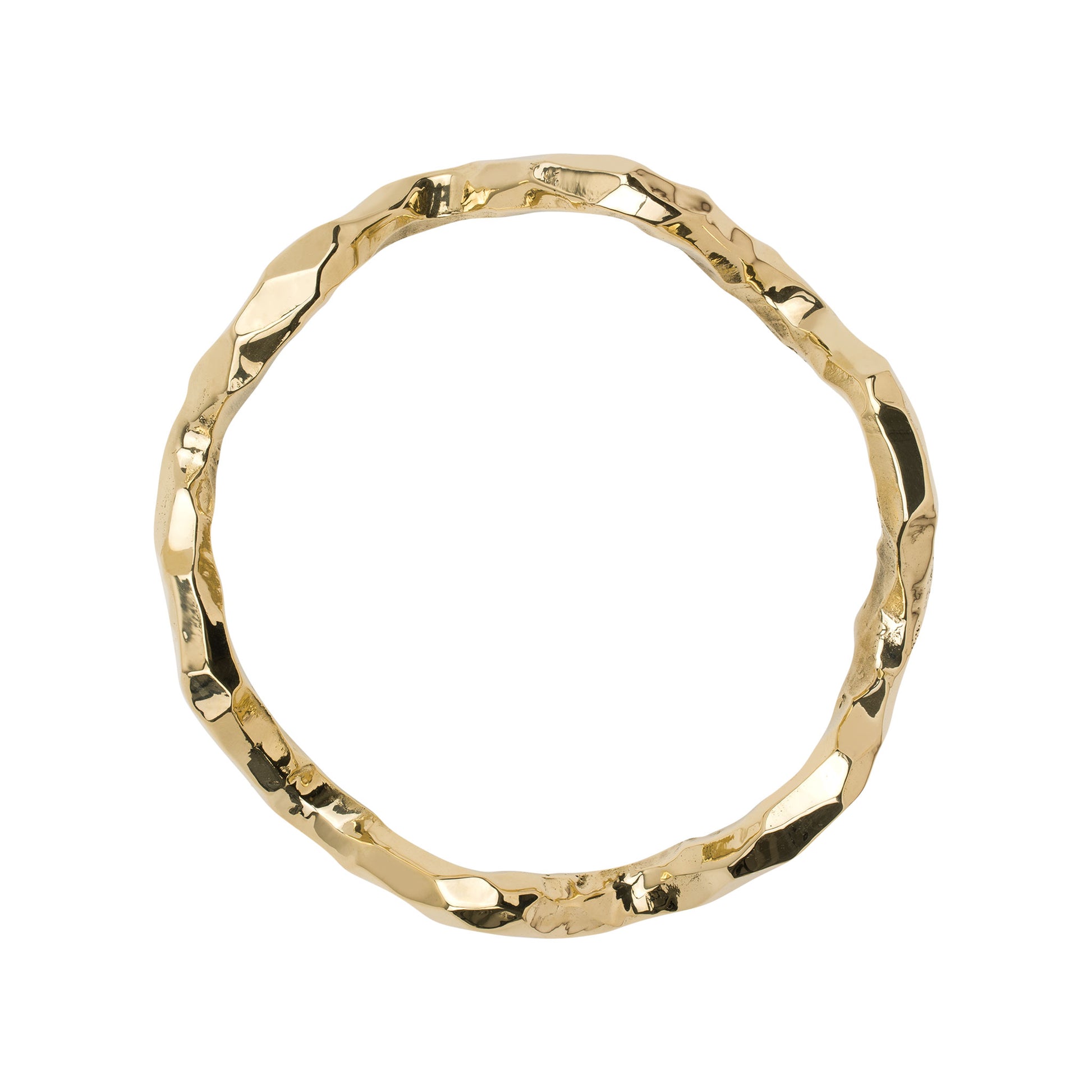 Top view of an Organic Ring Shaoed Brass cabinet handle on a white background