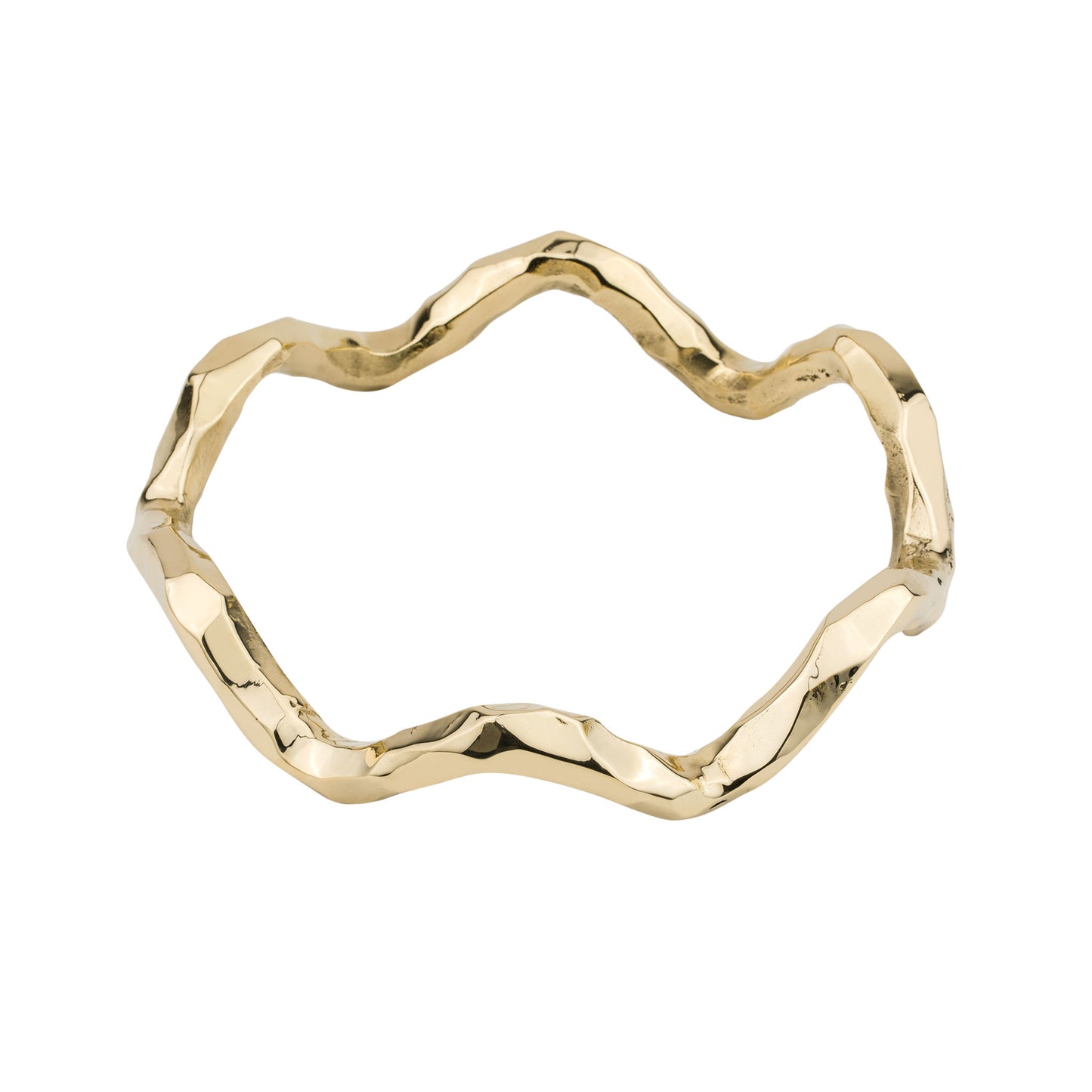 Organic wavy Ring Shaoed Brass cabinet handle on a white background
