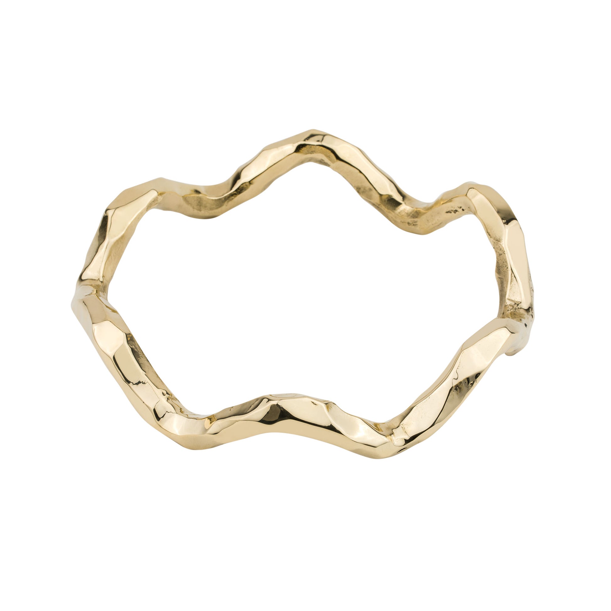 Organic wavy Ring Shaoed Brass cabinet handle on a white background